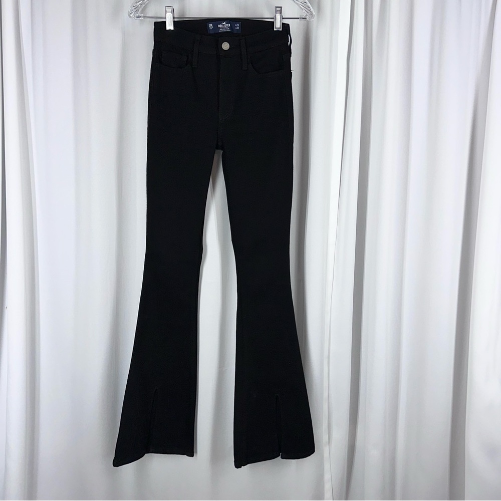 Hollister High Rise‎ Flare Women's 00L 23x33 Jeans Denim Black Split Hem NWOT